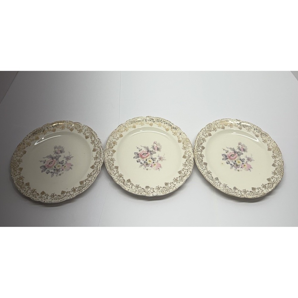 The French Saxon China Co Luncheon‎ Plates 22K Gold Trim Union Made USA